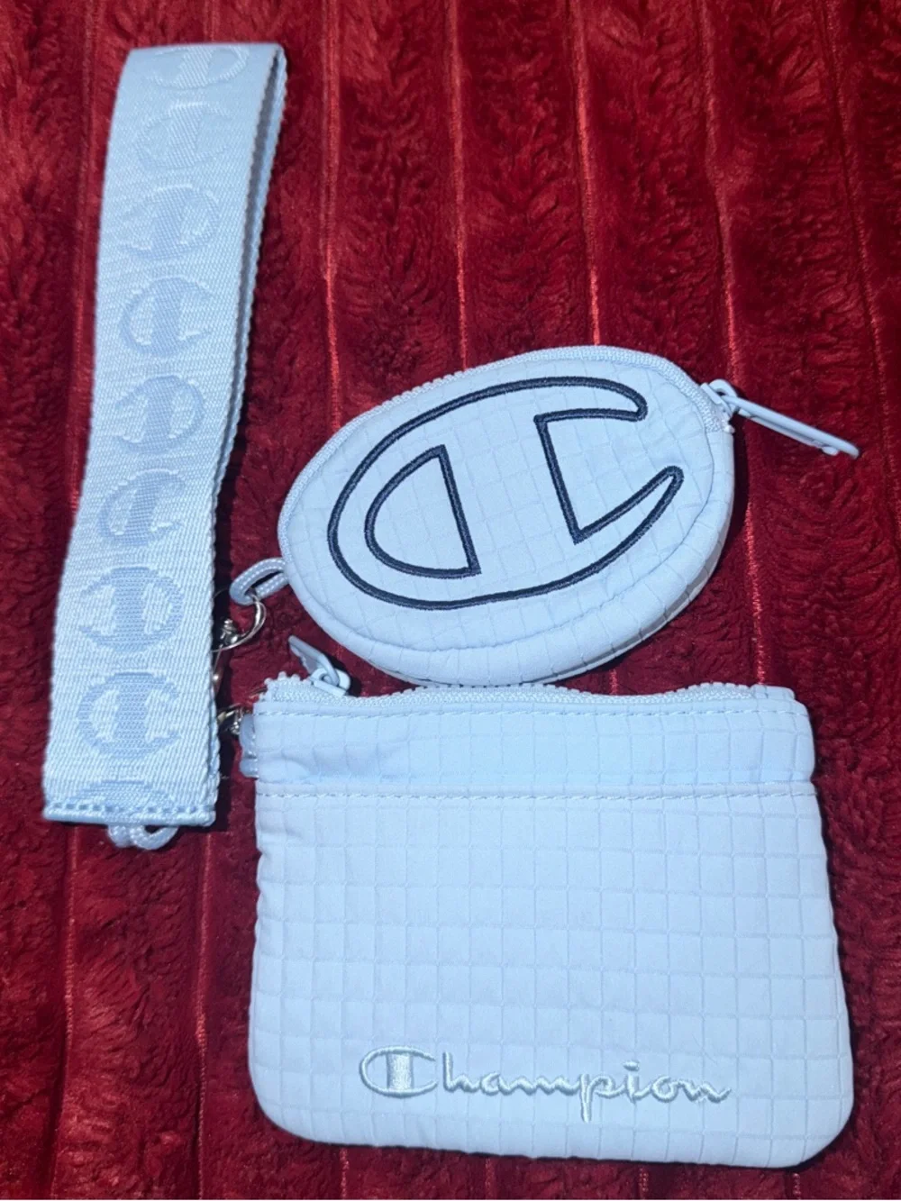 Champion Light Blue Quilted Coin Pouch with Keyring Strap